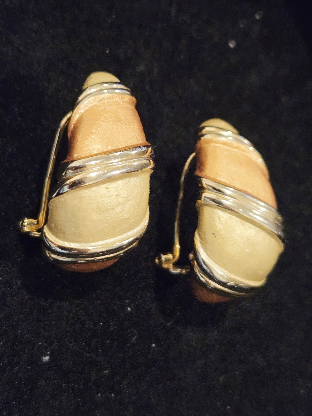 Gold Tone, Beige, Bronze Enamel Two-Tone Pierced Earrings - Women Jewelry